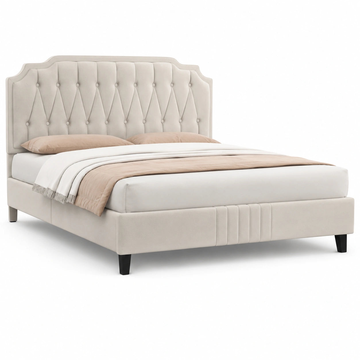 lit-double-140x200-cm-avec-sommier-cadre-capitonne-hauteur-reglable-pieds-en-metal-beige-ewzlhj7459st