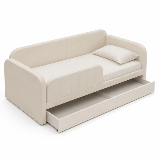 lit-enfant-90x200cm-avec-tiroirs-et-poches-de-rangement-velours-blanc-kcoisl7523uz